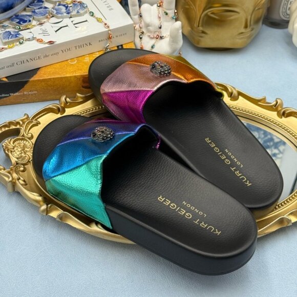 🆕 KURT GEIGER LONDON 🧿 NWOB Meena Eagle Metallic Pool Slide - Size 38 US 7.5 - Picture 9 of 12